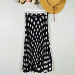 Anthropologie Satin Pleated Skirt Isobel Black/White/Pink